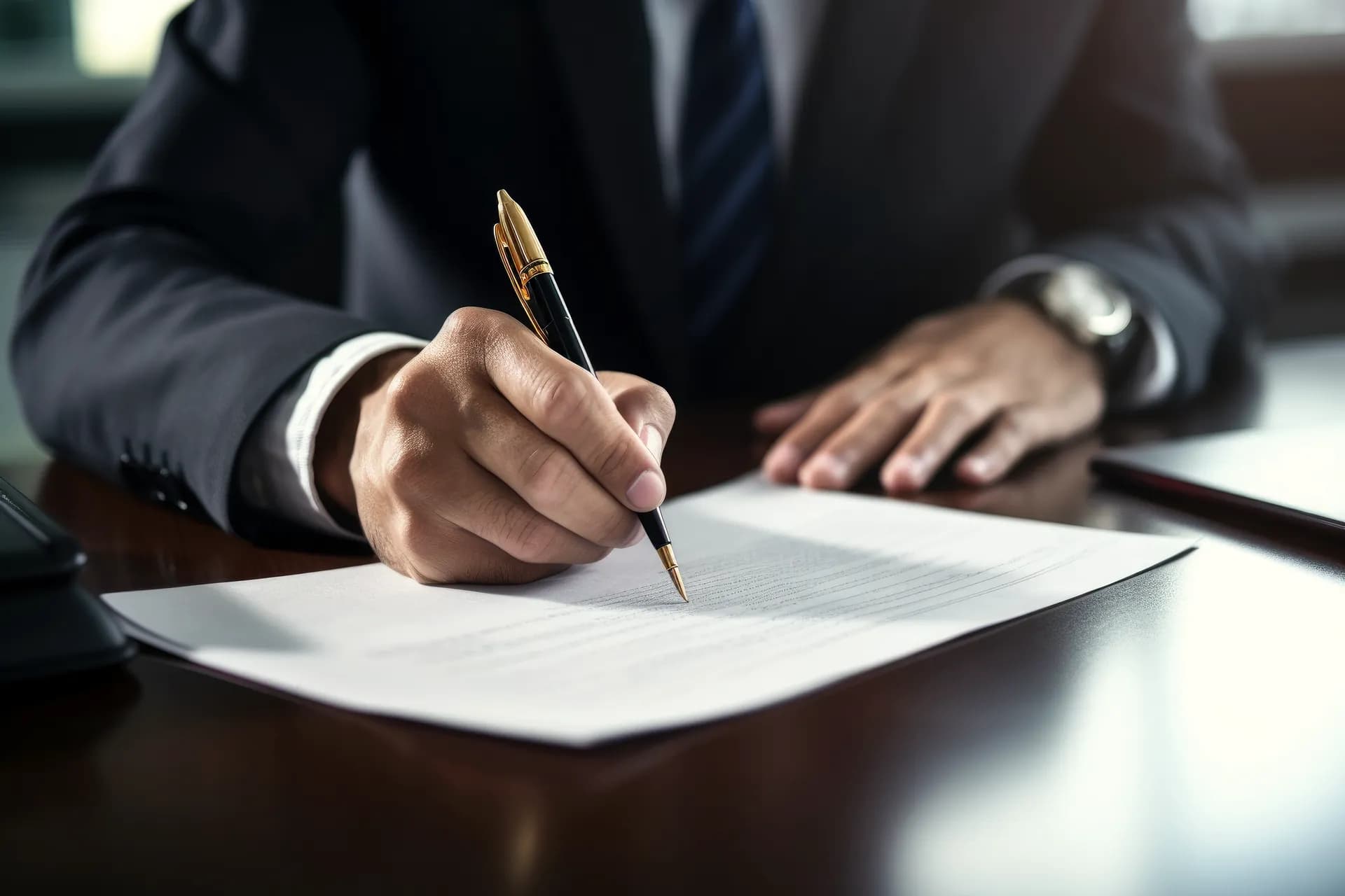A document being signed at a desk